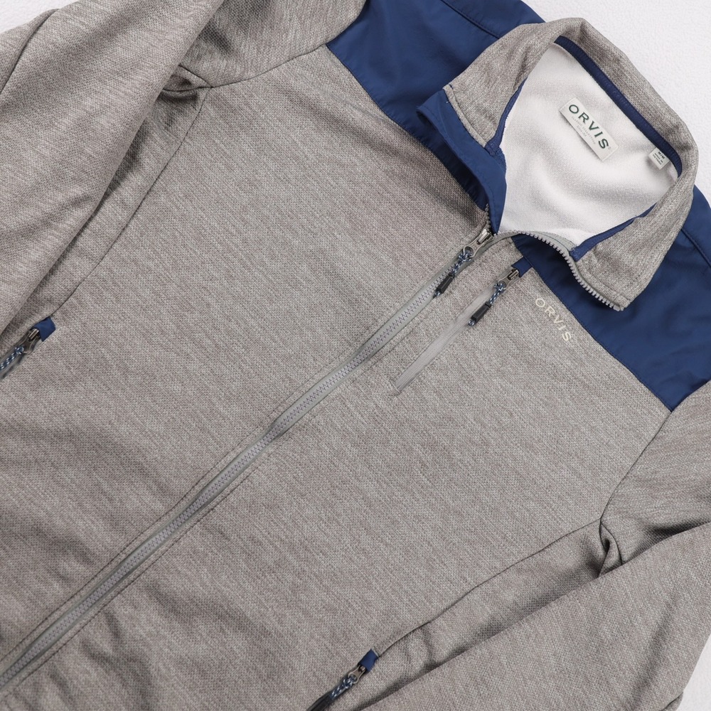 Orvis Mens Gray Blue Full Zip Fleece Jacket‎ Mock Neck Size Medium Heathered